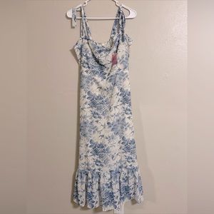 NWT CHICWISH Floral Blue PRINTED TIE STRAP MIDI DRESS, S